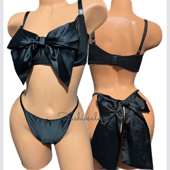 Victorias Secret LUXE Satin Embellished Bow Set Dream Angels Push Up Bra & panty - Picture 5 of 6